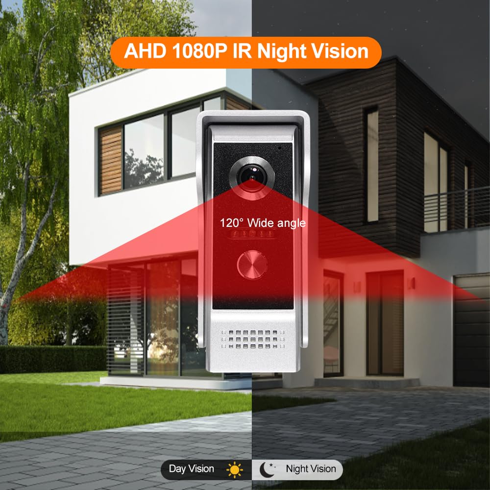 7 Pouces WiFi Vidéo Sonnette Interphone Système 1080P AHD Touch Couleur Moniteur Intérieur IR Vision Nocturne Vidéo Caméra Doorbell Accueil, Tuya Smart APP Déverrouillage à Distance