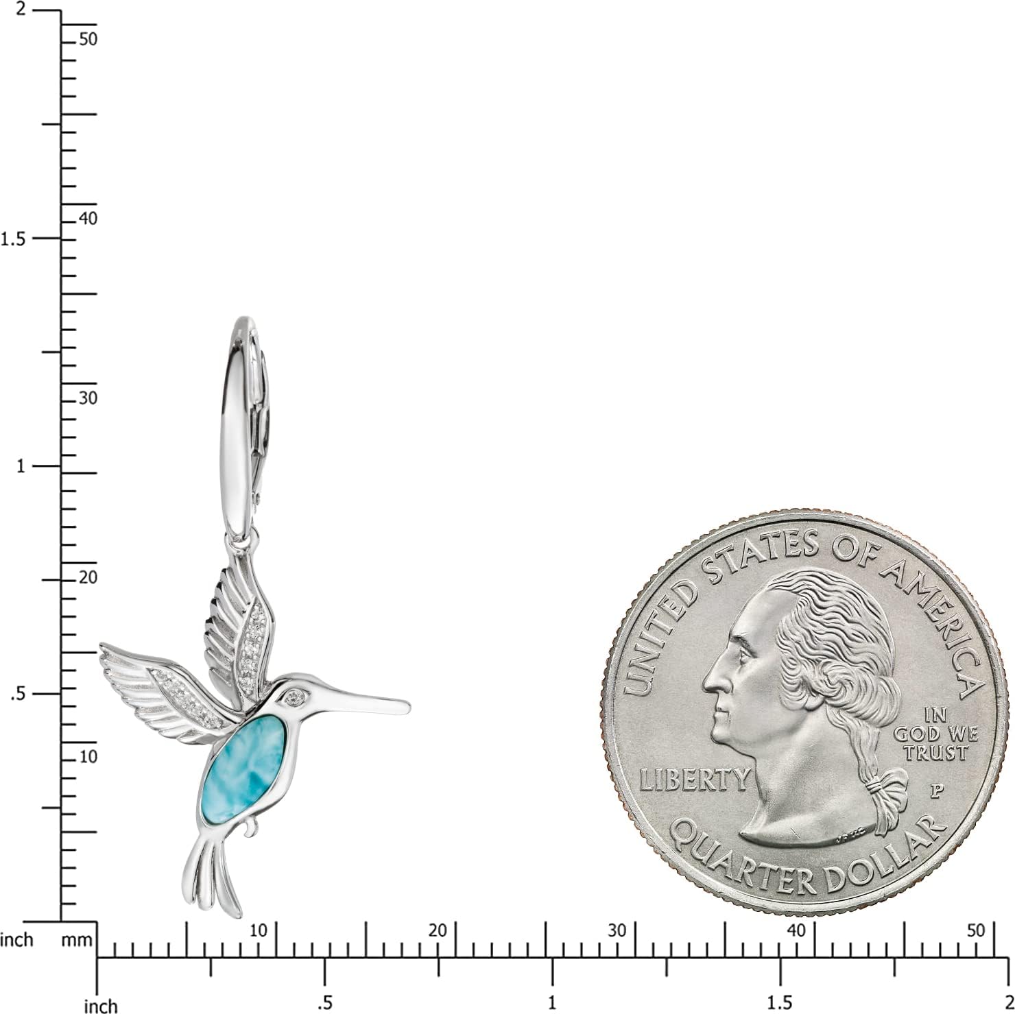 925 Sterling Silver Natural Larimar Cubic Zirconia Hummingbird Dangle Earrings, Nickle Free Hypoallergenic for Sensitive Skin, Gift Box Included