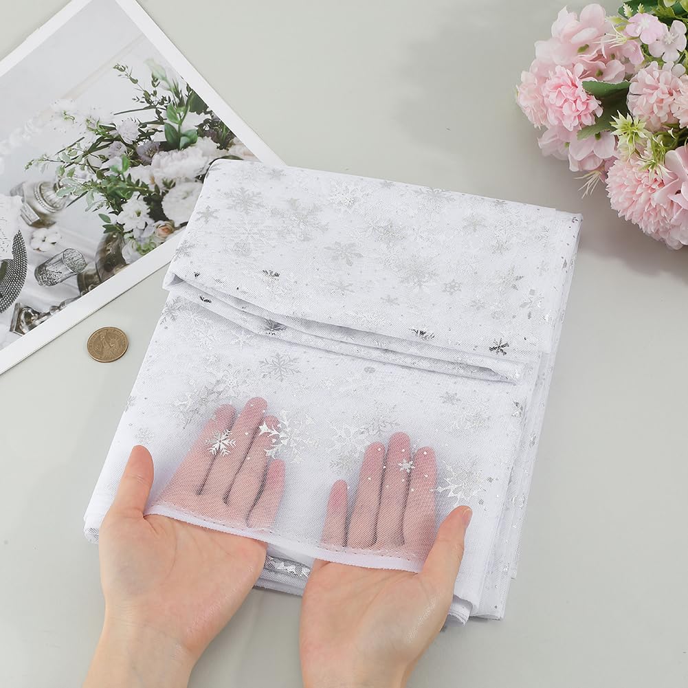 Organza Stoff Schneeflocken Tüll Durchsichtig Netz Glänzend Weihnachten DIY Ball