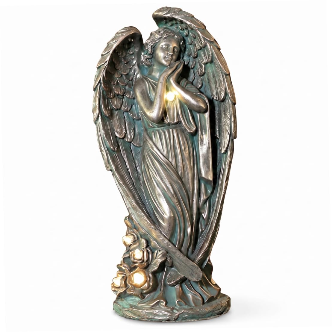 Perodlly Angel Solar Lights Outdoor Garden Solar Garden Statue Memorial Decor Waterproof Vintage Angel Sculpture