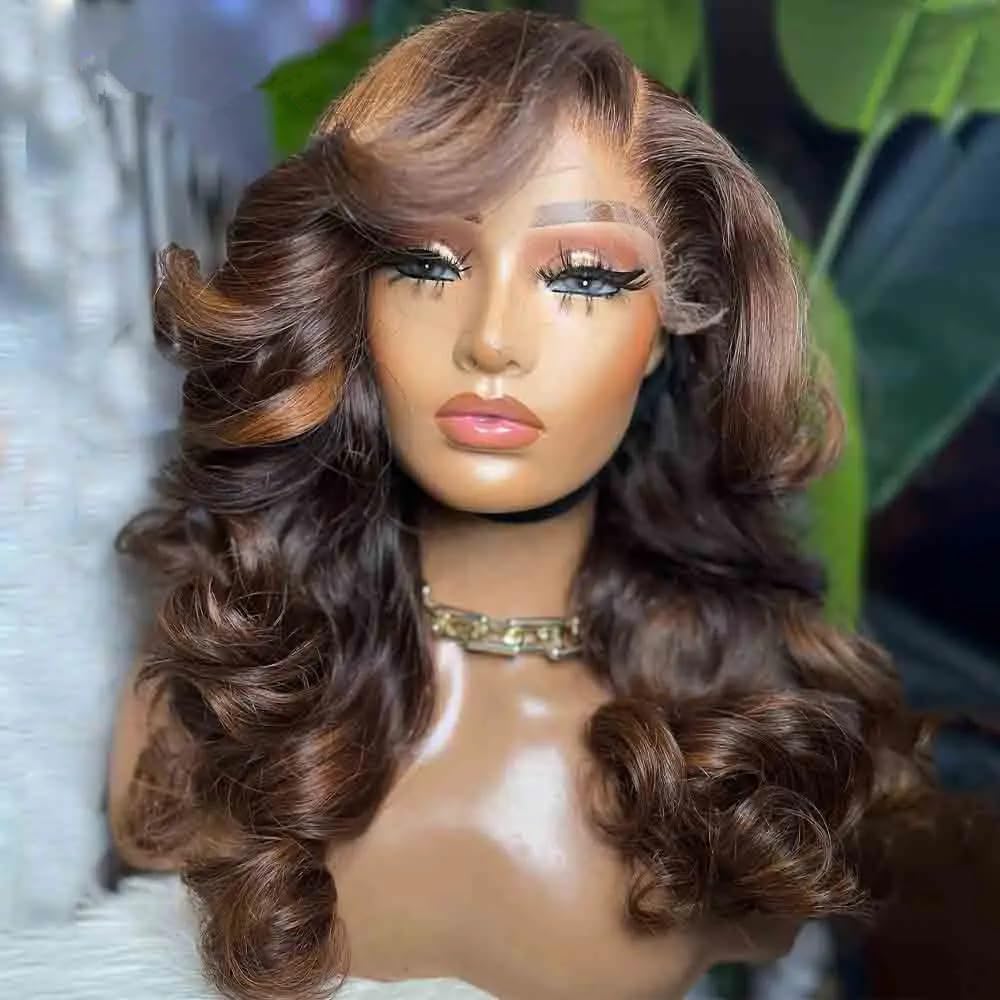 180% Density Body Wave Human Hair Colored Wigs #1B/30 Ombre Highlight HD Invisible 13X4 Lace Front Wigs Human Hair Pre Plucked Bleached Knots Brazilian Hair Brown Wigs with Baby Hair For Woman