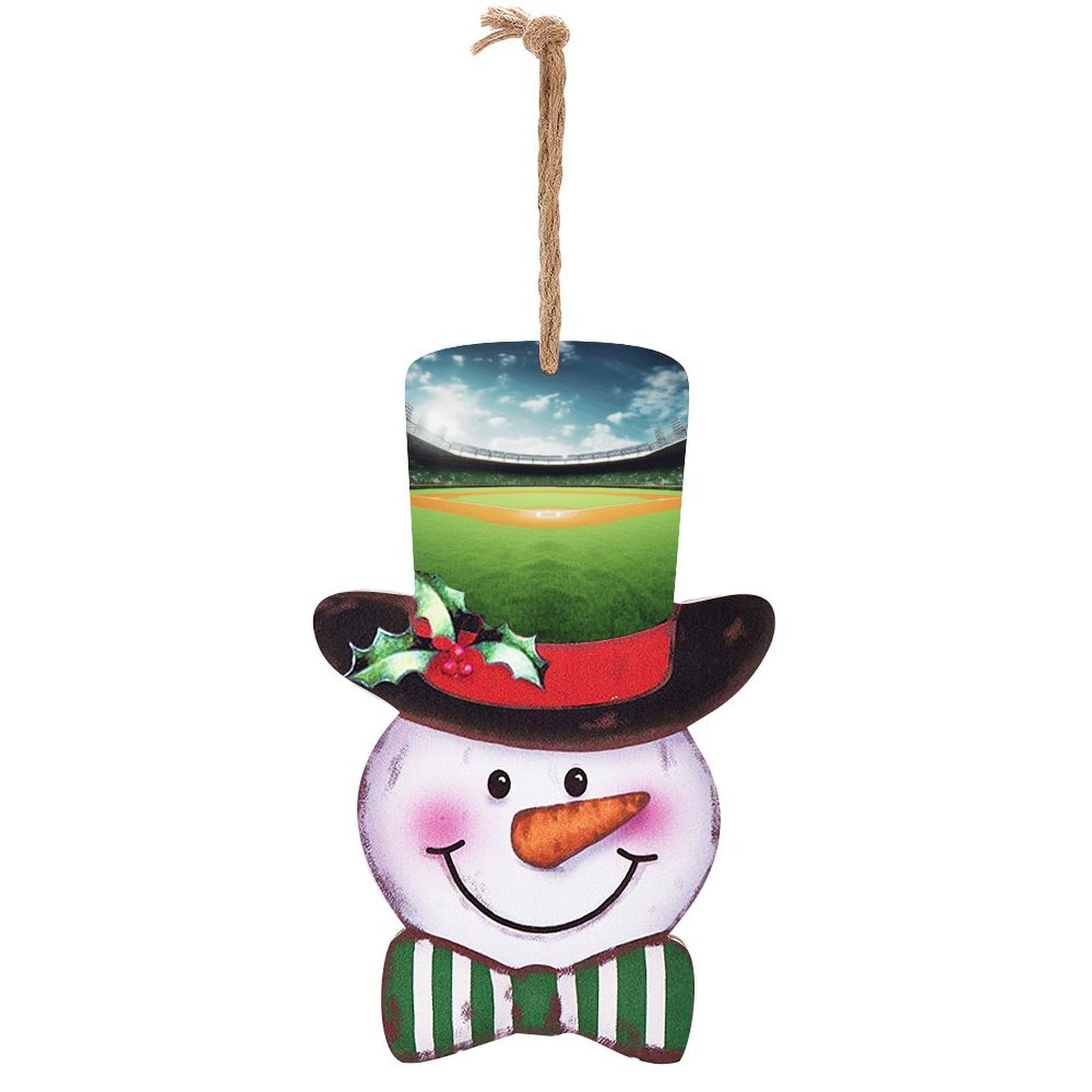 Green Baseball Field Backdrop Snowman Decor Christmas Snowmans Hanging Decors Wooden Exquisite Holiday Decoration Sign for Home Window Wall Farmhouse Indoor Outdoo