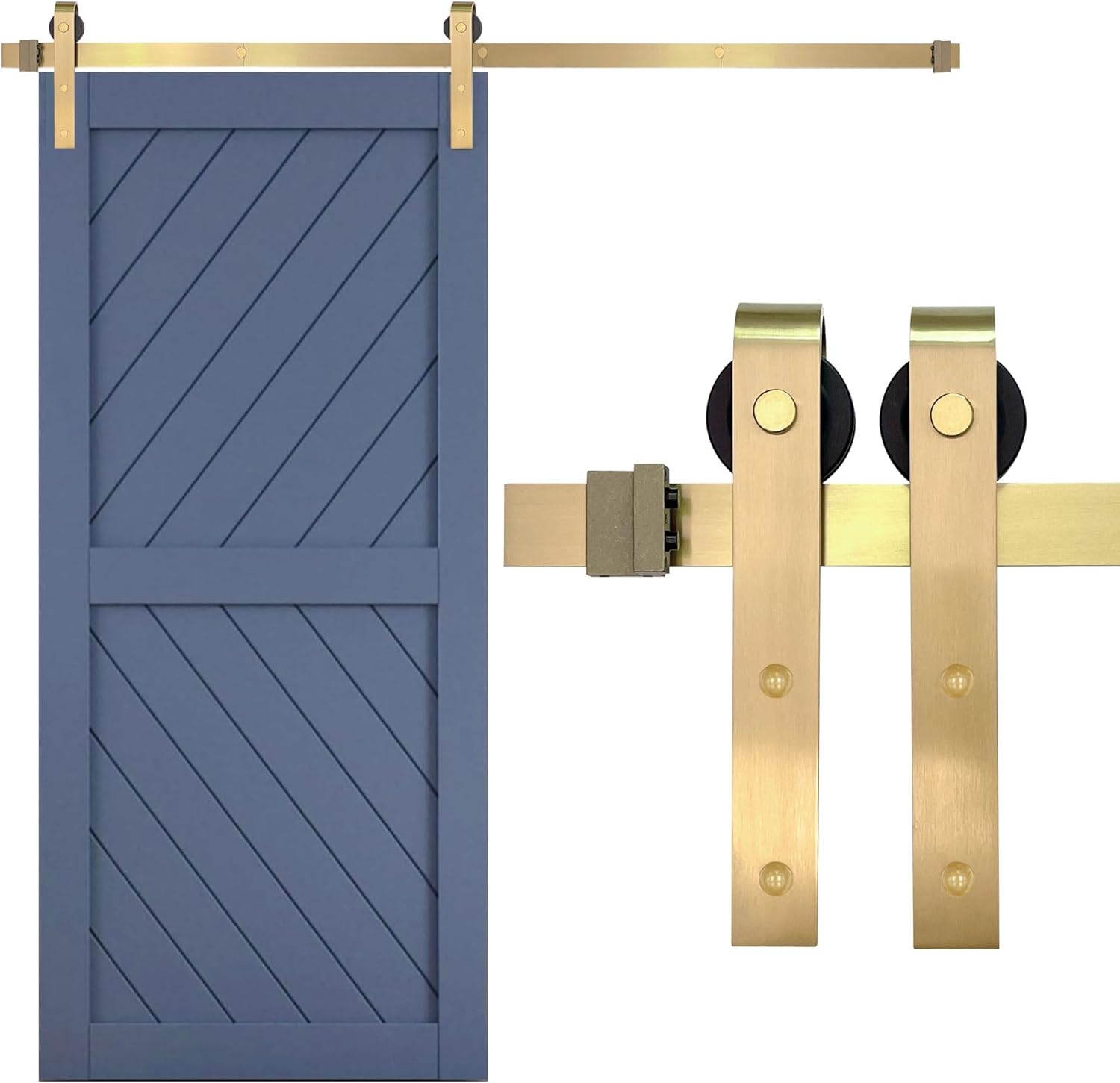 Rio Salto Gold Barn Door Hardware Kit Adjustable Length up to 6ft 7in (36"-79") Sliding Hardware Modern Interior Gold Barn Panel 1 Panel Light Gold NO Door