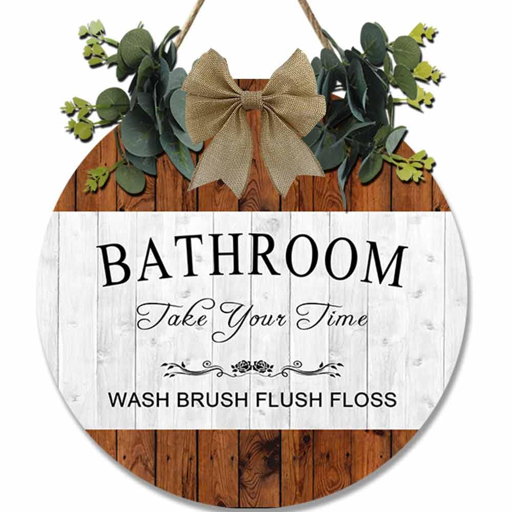 Lefangovs Bathroom Signs Decor Funny Toilet Signs for Bathroom Door Rules Farmhouse Rustic Wood Hanging Decor Bathroom Wall Restroom Wall Art Signs,