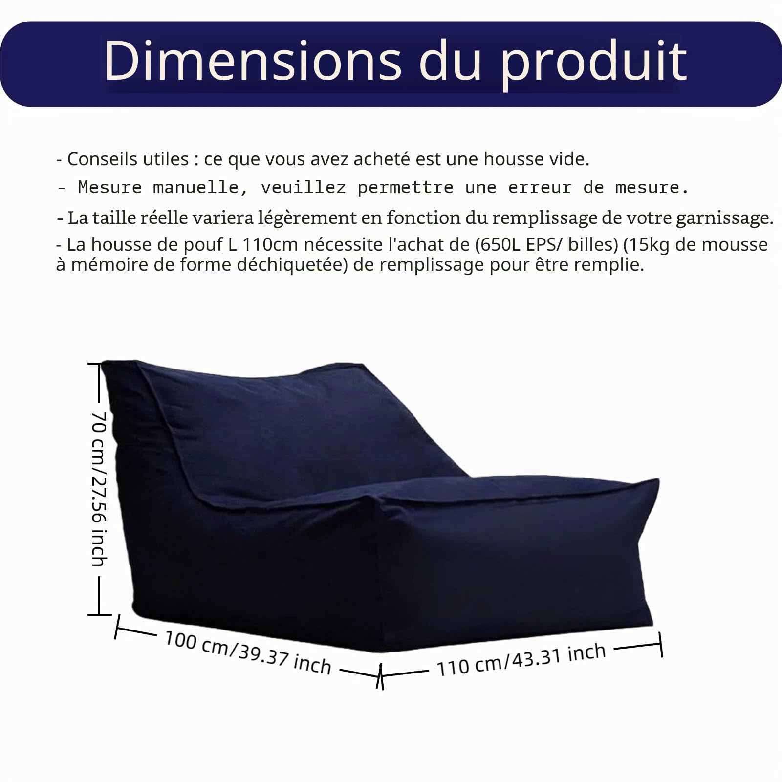SXBCyan Housse de Pouf Chaises (sans Remplissage) Imperméable Pouf Exterieur pour Adultes Oxford Chaise Longue de Plage Jardin Plage Camp Pouf Canapé Lit Puff Salon (Dark Gray)