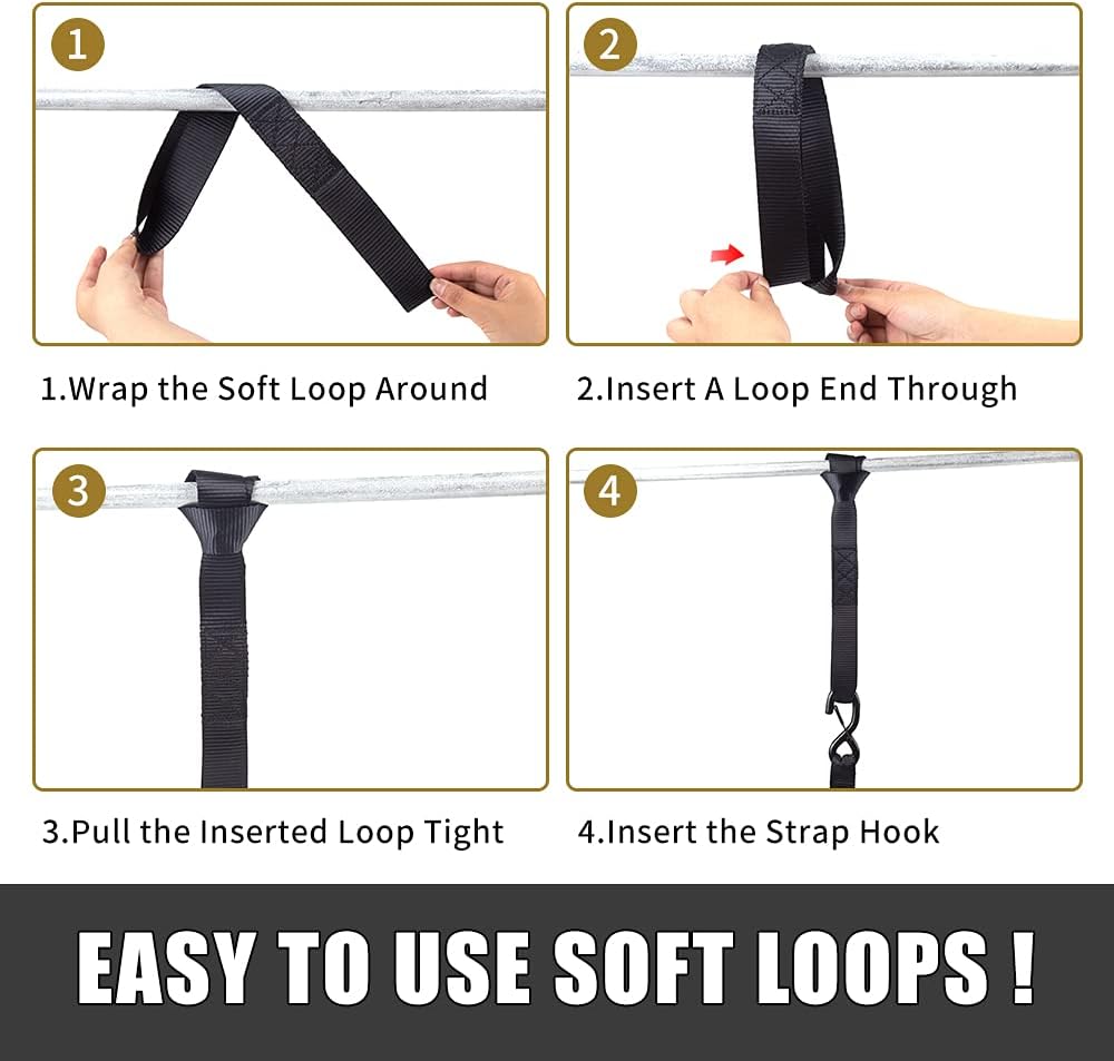 MOCA Ratchet Tie Down Straps - with 4840 Lb Breaking Strength, Includes 4 Heavy Duty 1.5" x 8' Rachet Tiedowns with Padded Handles & Coated Chromoly S Hooks & 4 Soft Loop Tie-Downs : Automotive