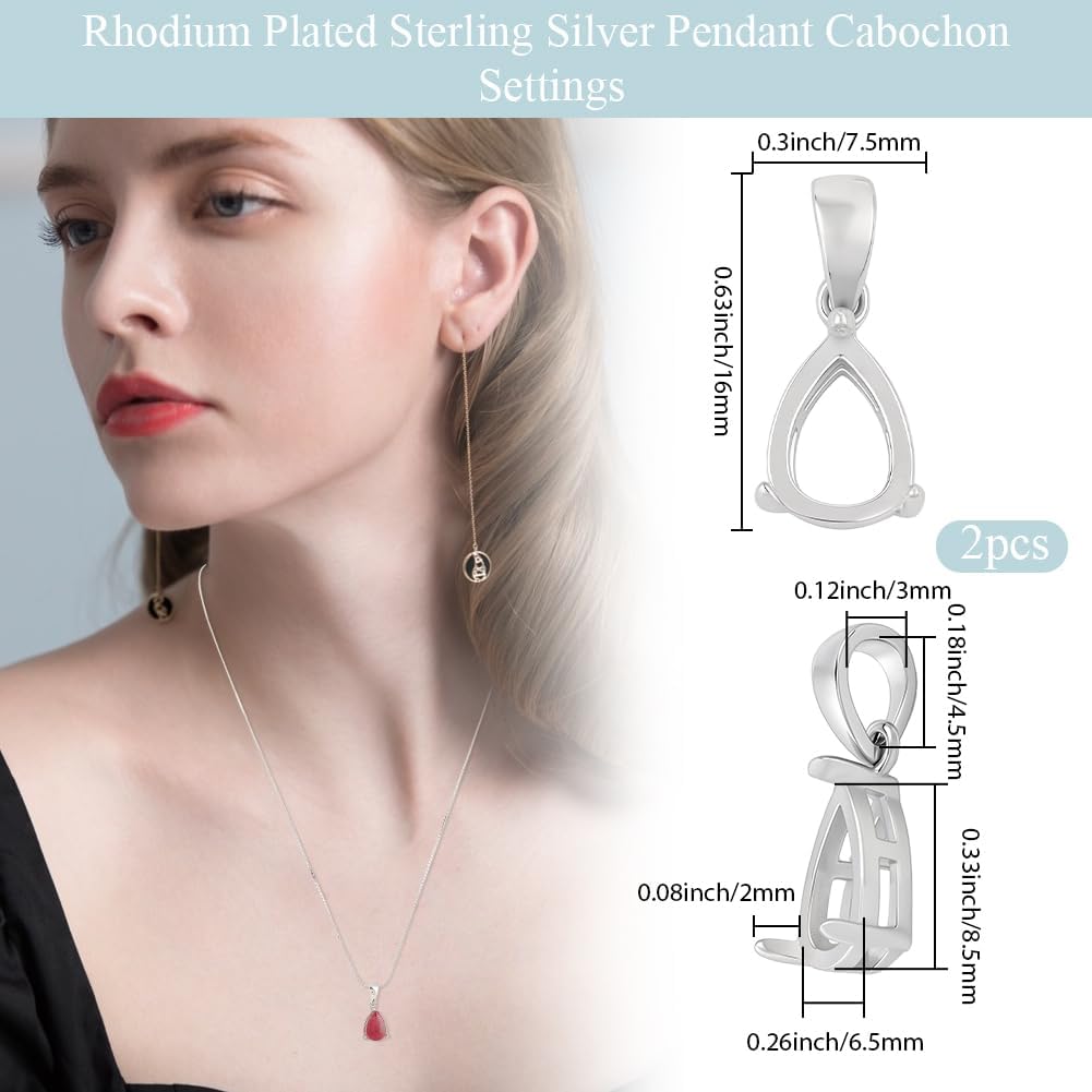 Beebeecraft 2Pcs Sterling Silver Pendant Blank Platinum Plated Teardrop Claw Pendant Base Gemstone Support Bezel Setting Charms with 925 Stamp for Jewelry Necklace Making - Image 2