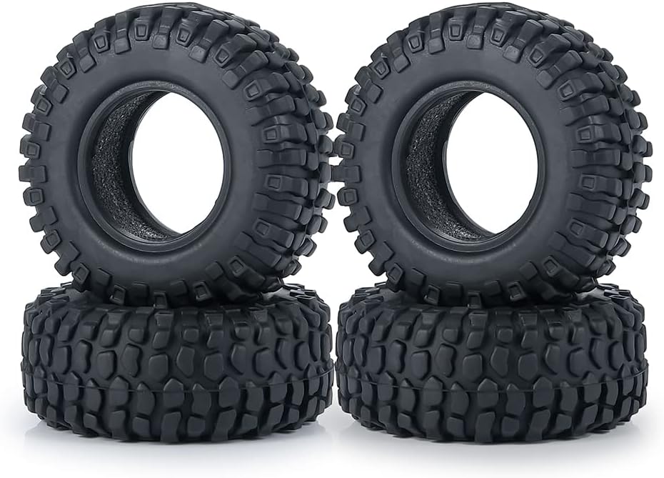 RCLIONS 4pcs Rubber Micro 1" RC Wheel Tyres Tires for 1/24th Axial SCX24 AXI00001,AXI00002,AXI90081 Deadbolt RC Crawler Truck Car (50mm)