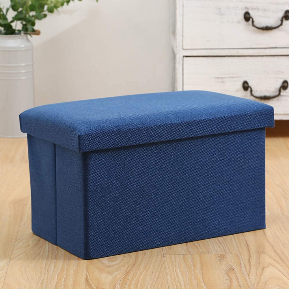Repose-pieds en tissu de lin bleu marine, tabouret design et robuste