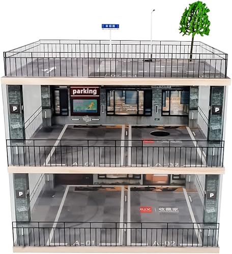 Vitrina de coche modelo de 3 niveles a escala 1:18 con escena de estacionamiento para autos deportivos y modelos Lego coleccionista, soporte de