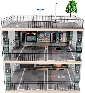 kivcmds 1:18 Scale 3-Tiers Model Car Display Case with Parking Lot Scene for Sports Car and Lego Models Collector, Display Stand for Alloy Car Toy with Light (3-Tiers Convenience Store Parking Lot)