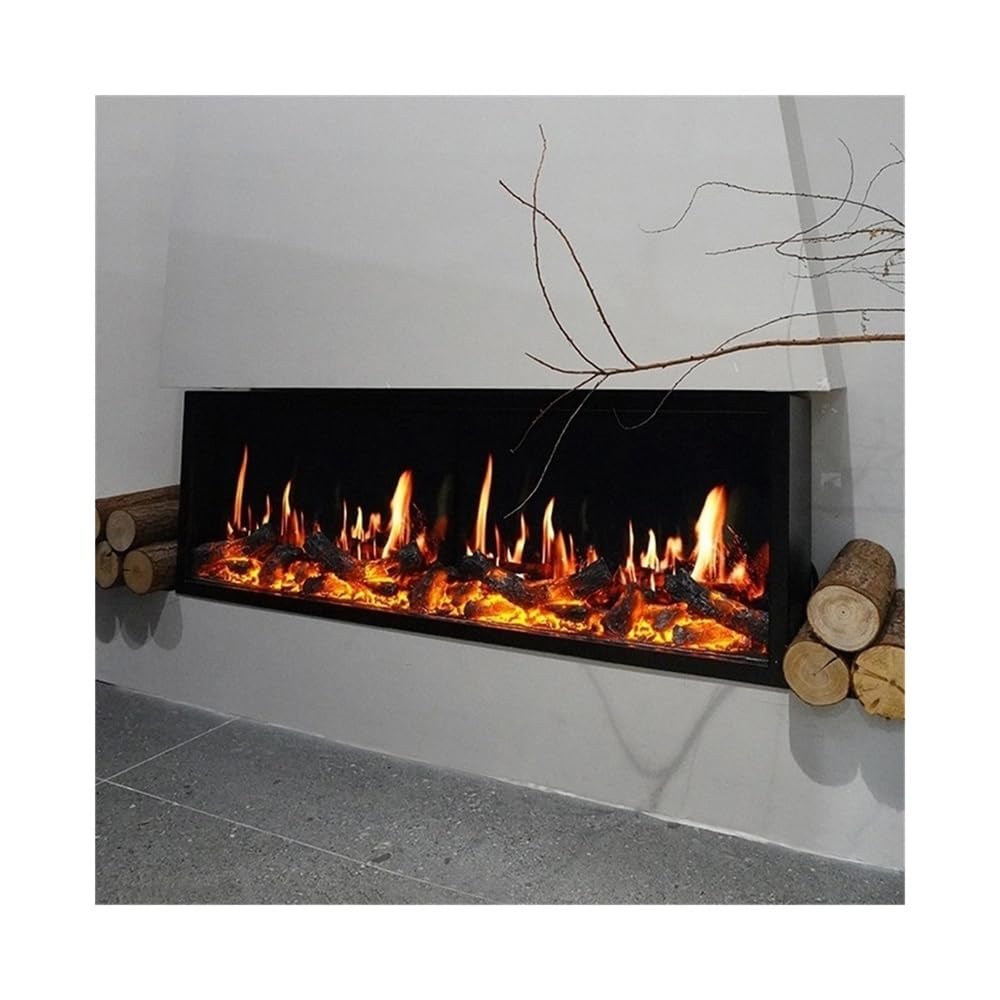 Salotto Camino Elettrico Caminetto elettronico Decorativo Ultrasottile da Incasso con Fiamma realistica e Ombra olografica(Grande)