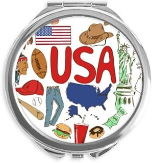USA America Love Heart National Flag Hand Compact Mirror Round Portable Pocket Glass