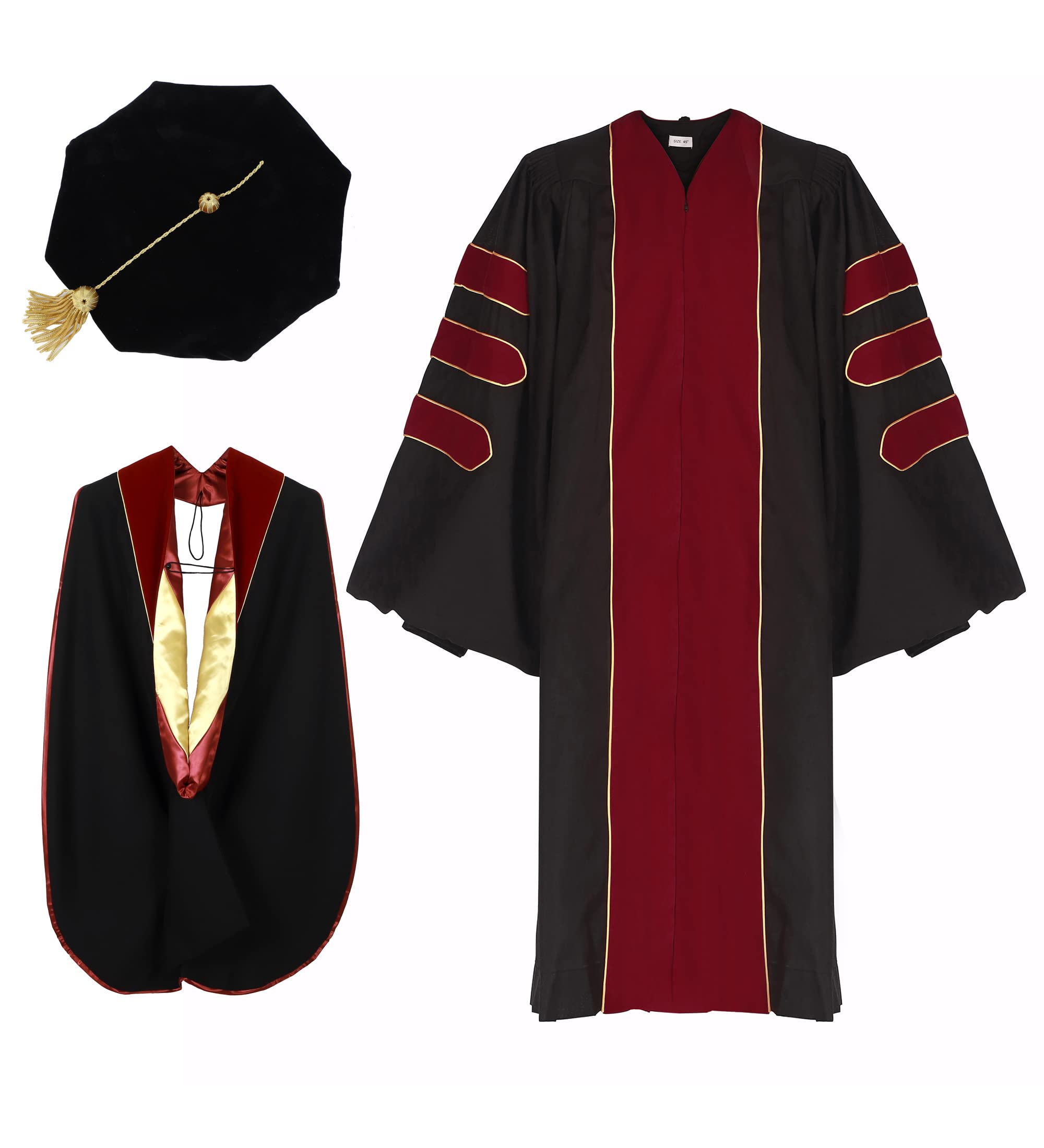 Ariro Unisex Deluxe Doctoral Graduation Gown and Doctoral Hood 8 Sided Tam Package