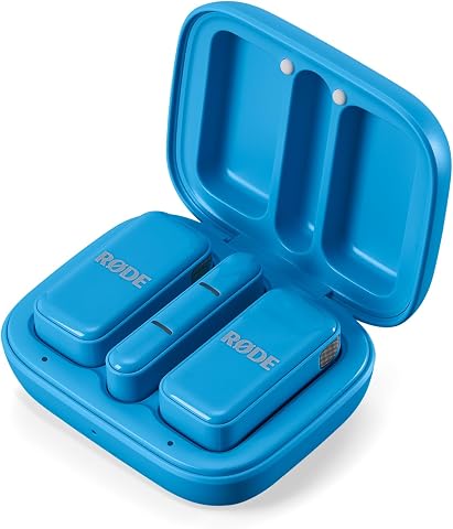RØDE Wireless Micro - Akıllı Telefon ve Bilgisayar Uyumlu Kompakt Kablosuz Mikrofon seti, Şarj Kutulu, İki verici, Bir alıcı, USB-C, Mavi