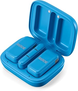 RDE Wireless Micro - Compact Wireless Microphone, Two Mics with Charge Case for Smartphone Content Creation - USB-C, Blue