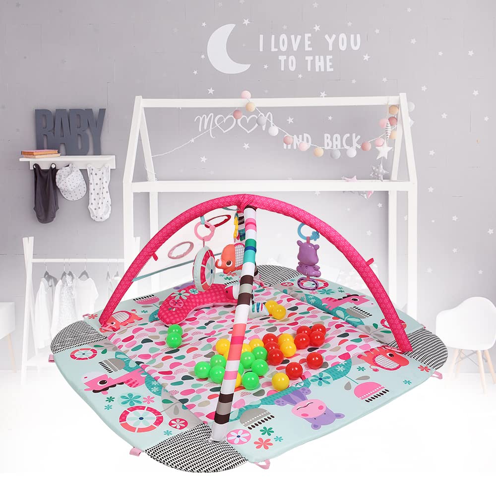 Tapis d'Éveil Bébé, Tapis de Jeu pour Bébé Avec Arches Amovibles 6 Jouets Multifonctionnels, Tapis de Jeux Bébé Polyvalent, Tapis d'éveil et de jeux-5 en 1-Rose