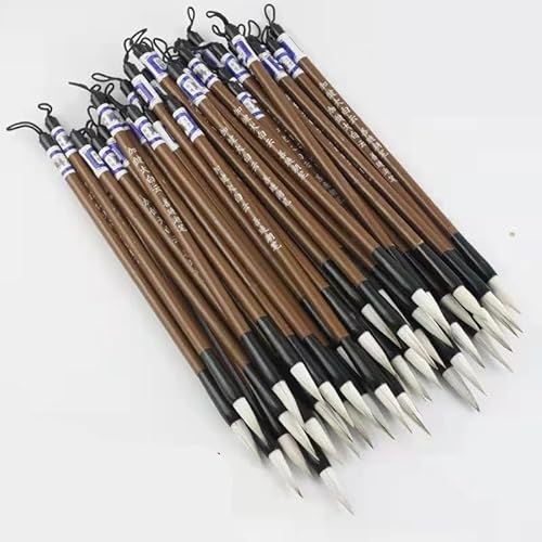 LIYIANWAN Tianwandong 10 peças de pincel de caligrafia de bambu, pincel de lã para pintura de caligrafia chinesa, pincel de escrita regular de cabelo de doninha (Wool Hair)
