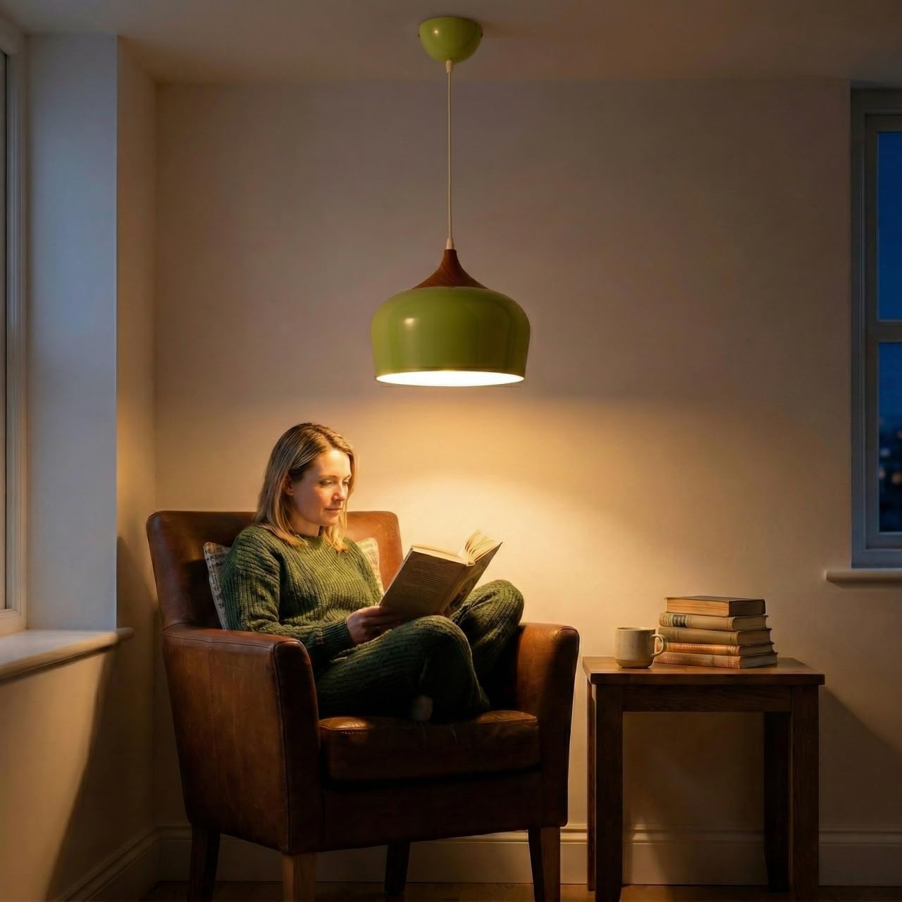 Modern Pendant Light Fxtures Kitchen, Hanging Light Fixtures Ceiling Mount, Wood Metal Shade Pendant Lamp for Dining Room, Bedroom, Living Room, Bathroom, Entryway, Small Chandelier, Pastel Green