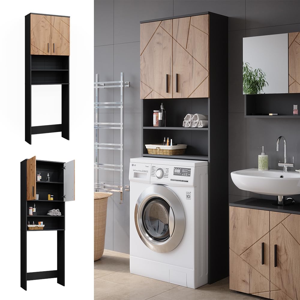 Vicco Waschmaschinenschrank Irma, Goldkraft Eiche/Anthrazit, 64 x 190.5 cm