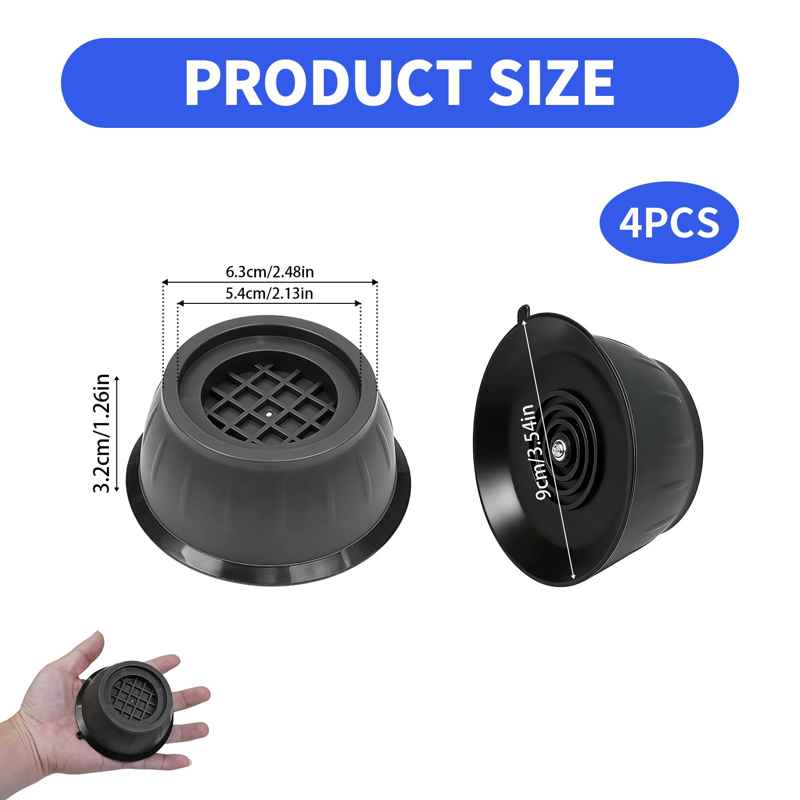 4PCS Soporte Antivibración para Lavadora, Patas de Goma Reforzada para Reducir Ruido y Estabilizar Electrodomésticos, Compatible con Base lavadoras, Patas Lavadora Antivibracion y Elevación de Muebles — view 2