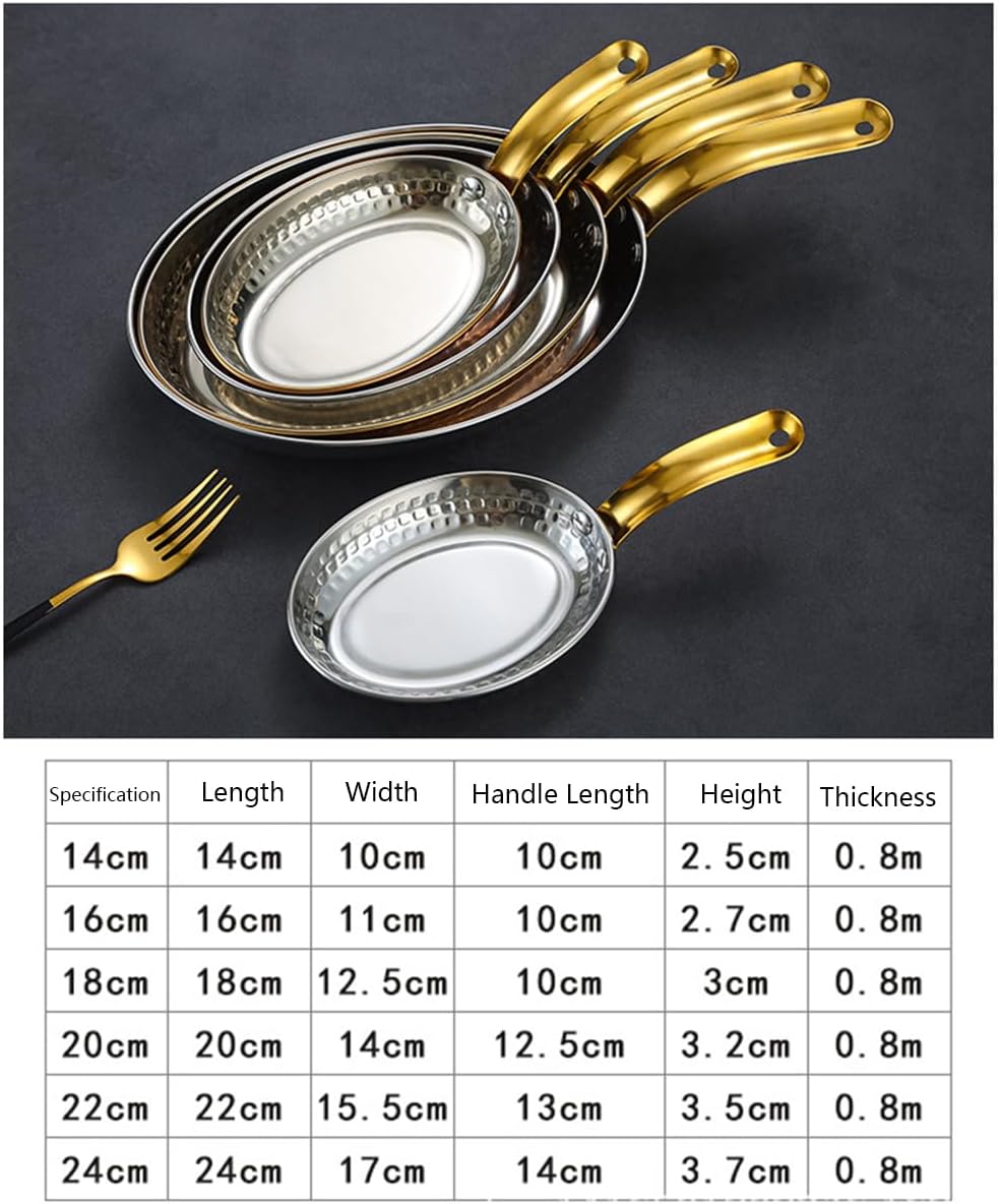 304 Stainless Steel Spanish Paella Pan Hand Hammered Seafood Plate Non Stick Paella Dish Cookware with Single Handle, Skillet for Homes Or Restaurants, 24Cm, Silver-Silver-22cm