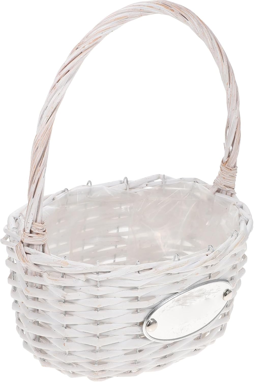 Woven White Flower Basket Portable Bride Flower Girl Basket Photography Prop Handheld Wedding Ceremony Supply