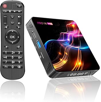Android TV Box 14.0, 2026 Android Box RK3528 4GB 64GB Support 4K 8K WiFi 6 2.4G/5.8G Dual-Band WiFi HDR10+ 100M Ethernet Bluetooth 5.0 USB 3.0 Smart TV Box with Infrared Remote Control PRO14 MAX
