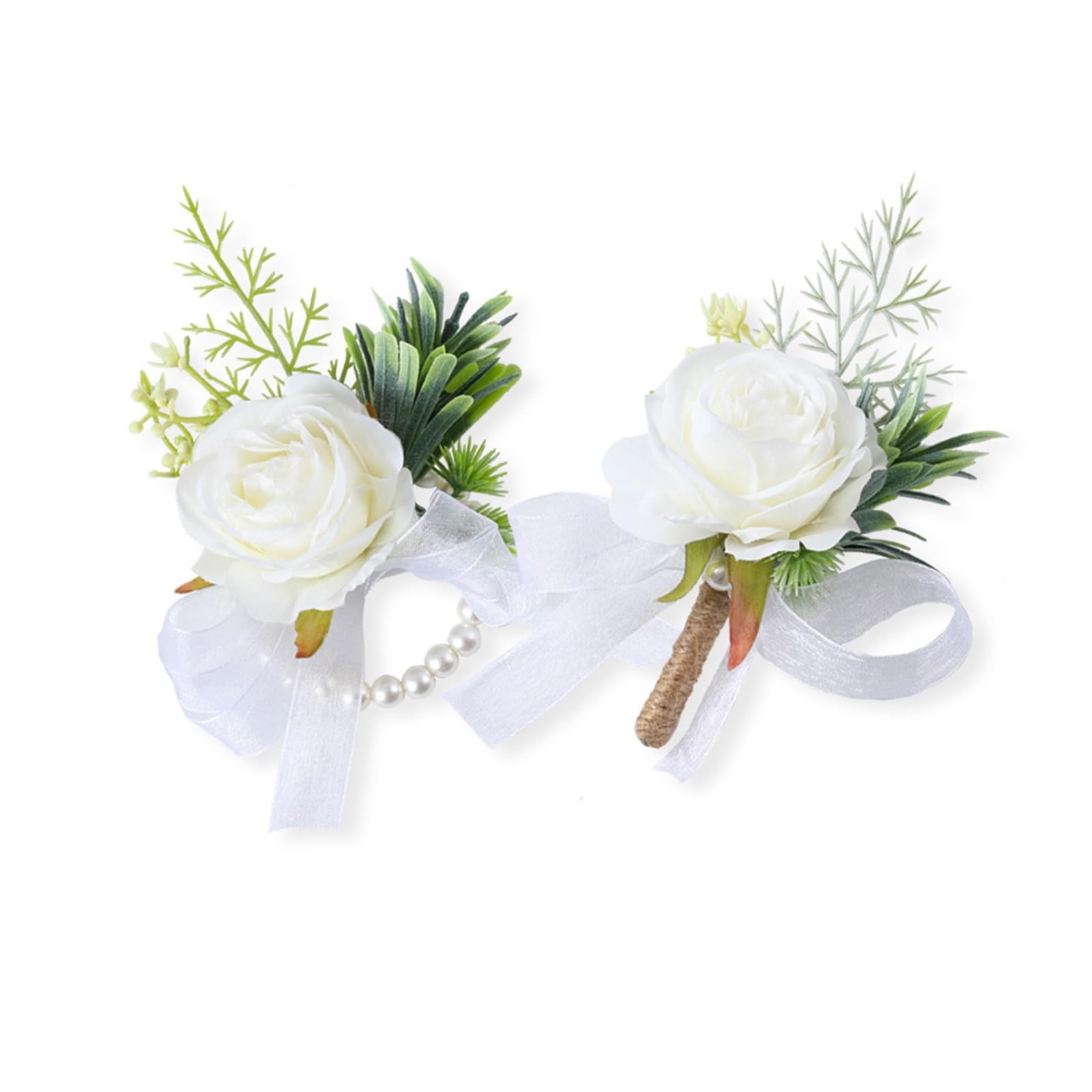 EEfpxwtz Prom corsage wrist flower， WeddingChestFlowerGroomBrBrsmaidWristCorsageAccessoryRoseRibbonSimulationWreaths6pcs(4pcs-mix)