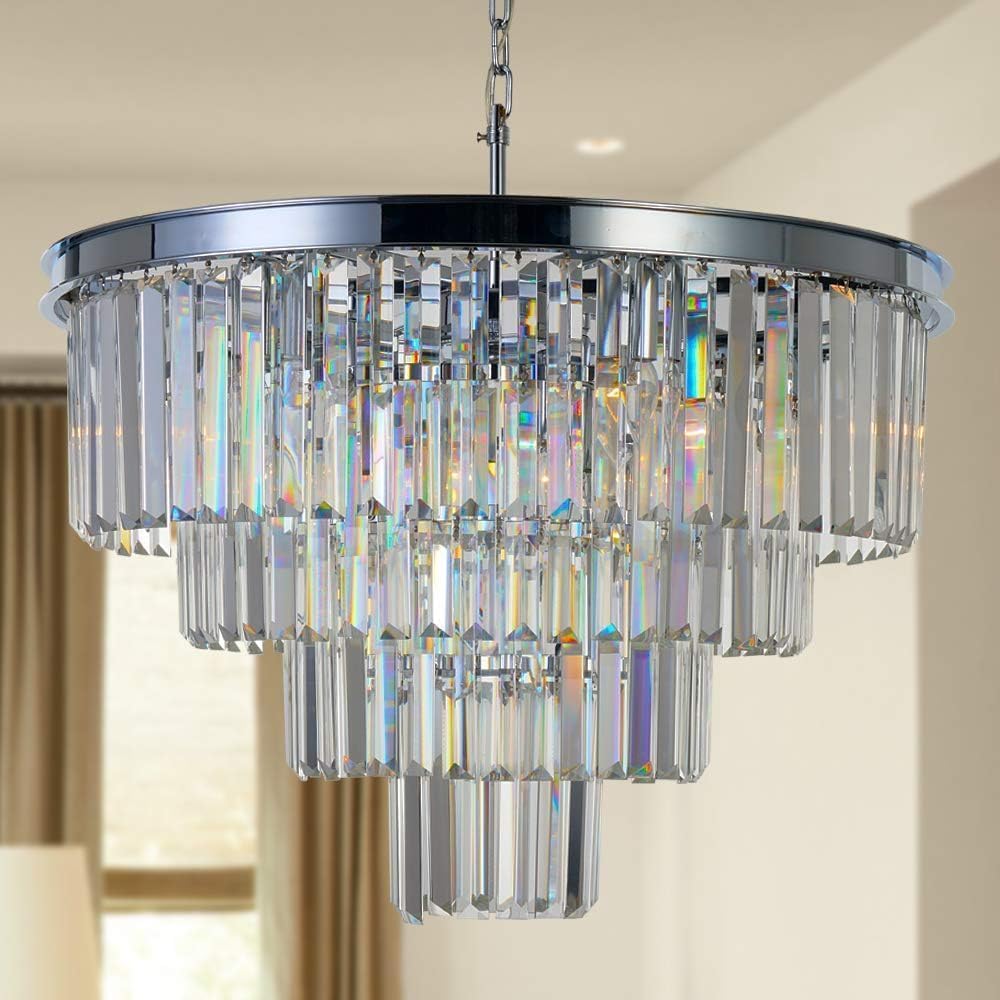 Chrome Crystal Modern Contemporary Chandeliers Pendant Ceiling Light 4-Tier Chandelier Lighting for Dining Room Living Room Bedroom Girls Room 9 Lights Dia 23.6"