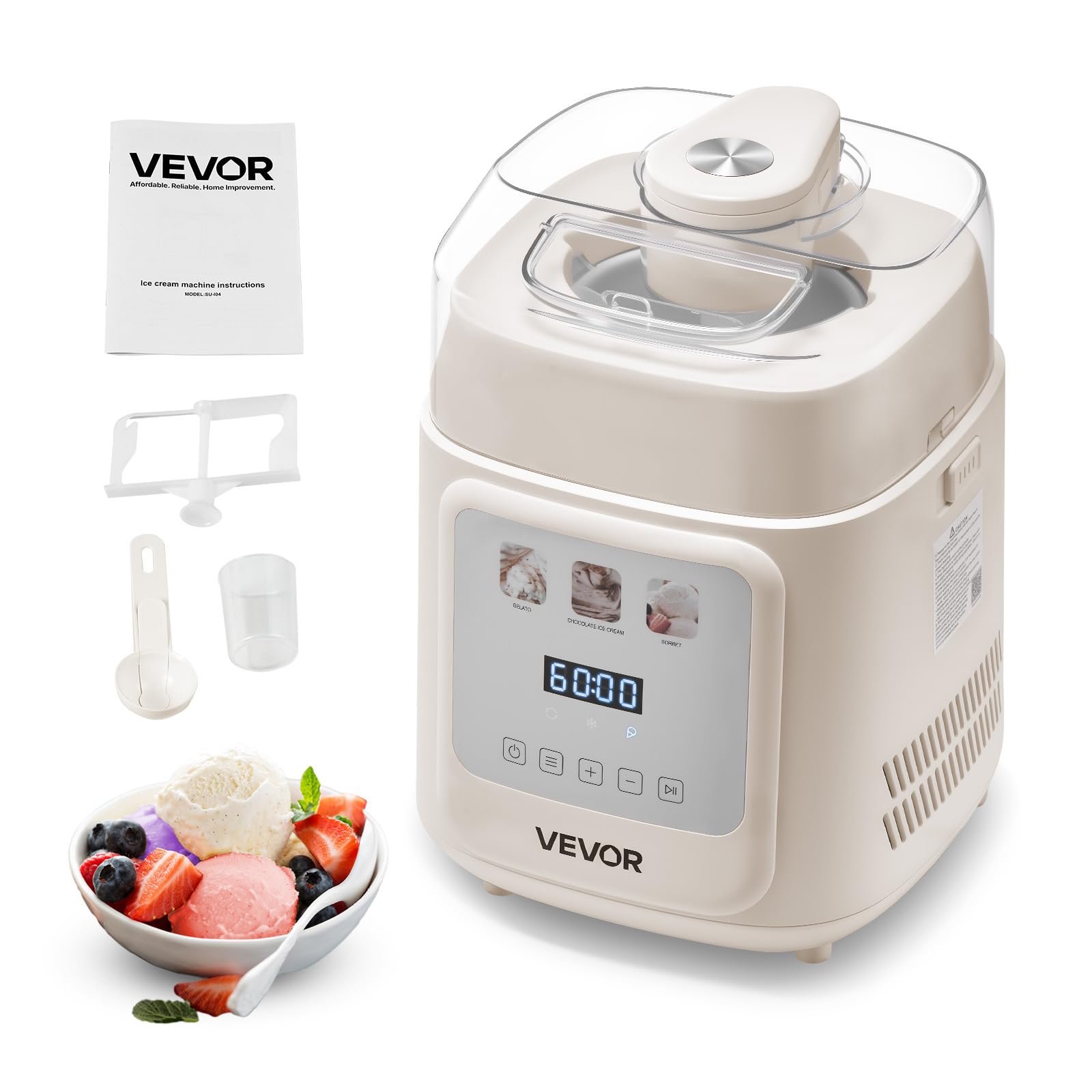 VEVOR Sorbetière Automatique Verticale 1 L - Sorbetières et Yaourts Glacés avec Compresseur Intégré