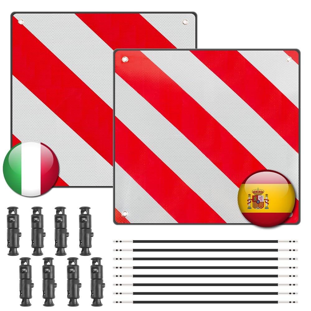 HOVCEH 2 in1 Warntafel Italien und Spanien, 2 Stück warntafel fahrradträger aus Aluminium mit 8 Spannseile, Warnschild Italien fahrradträger für Wohnmobil, Fahrradträger, Wohnwagen (50 * 50cm)