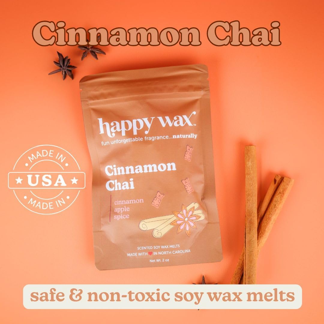 Happy Wax Marble Signature Warmer and Wax Melts Kit (Savory) - Includes: Cinnamon Chai, Apple Harvest and Pumpkin Souffle