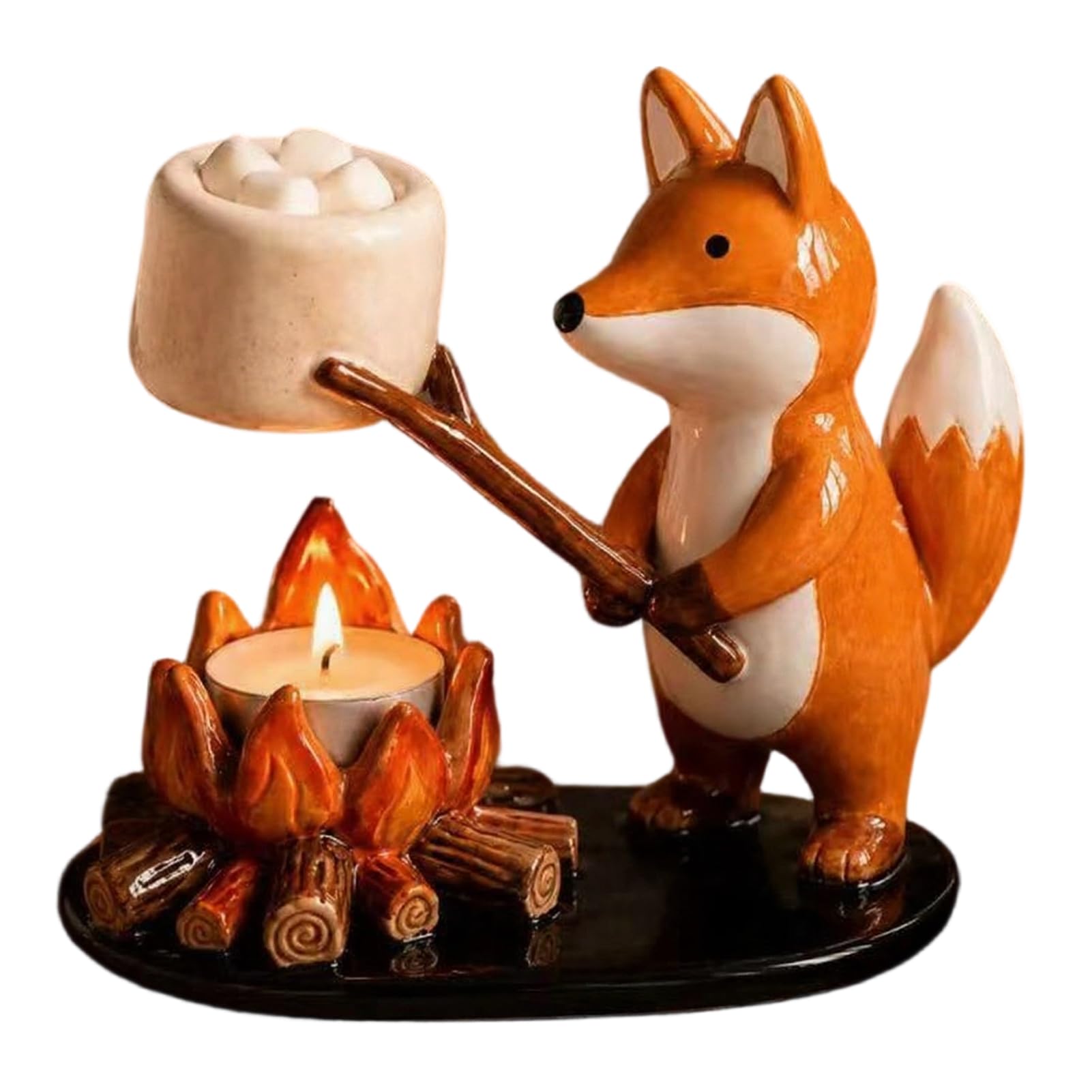 Dachshund/Fox/Kitten Candle Holder for Tealights, Cute Resin Bonfire Ornament – Camping Themed Centerpiece for Animal Lovers, Home Decor E