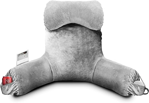 Miniatura 20 de Almohada de lectura para sentarse en la cama para adultos, almohada de lectura extra grande con espuma viscoelástica triturada, almohada de espalda