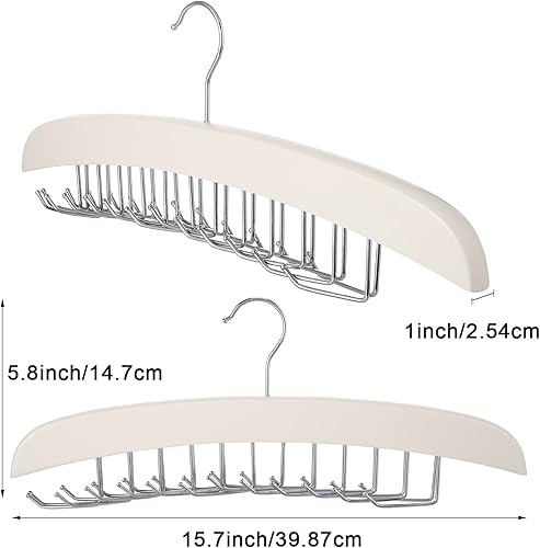 Miniatura 2 de 2 piezas de madera para cinturón de corbata, ajustable, 24 ganchos para cinturón, colgador de cinturón, organizador colgante accesorios para hombres