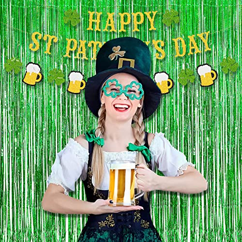 BRAVESHINE Green Party Streamers Backdrop - 2 Pack 3.2 x 8.2ft Metallic Tinsel Foil Fringe Curtains for St Patricks Day/Birthday/Hawaiian/Luau/Dinosaur/Football/Graduation/Christmas Party Decorations by BRAVESHINE - Image 2