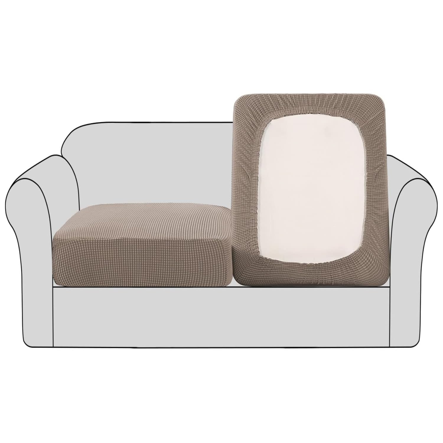 Bellahills Taupe Stretch Sofa Seat Cushion Cover Sofa Couch Cushion Furniture Protector Sofa Slipcover With Elastic Bottom Spandex Jacquard Fabric Small Checks(2 Pieces, )