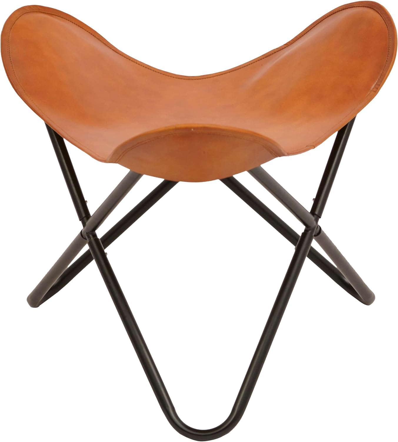 Shades N Stitches Leather Living Room Chairs-Butterfly Chair Brown Leather Butterfly Chair-Handmade with Powder Coated Folding Chairs (Tan - Stool Chair)