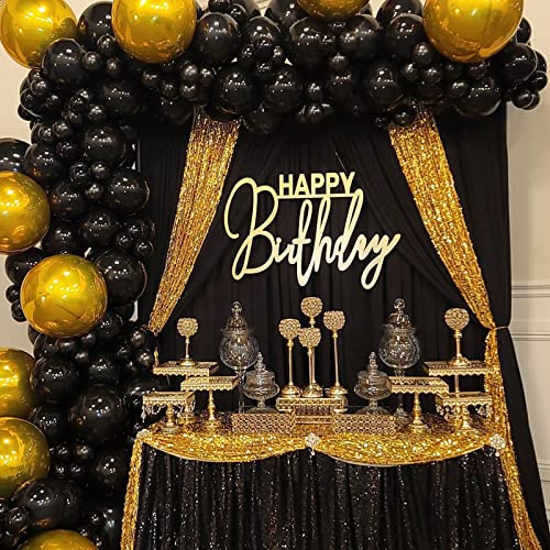 Image of Black Backdrop Curtains 2 Panels 5ft x 10ft Polyester Photo Backdrop Drapes for Wedding Party Stage Birthday Decorations