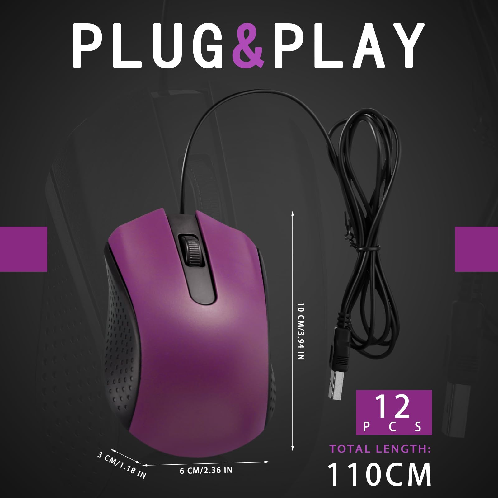 Hoteam Ratón De Computadora Con Cable, Cable A Granel, USB, Mouse Ergonómico Con Cable Para PC, Computadoras, Portátiles, Juegos, Oficina, Suministros Para El Hogar (negro