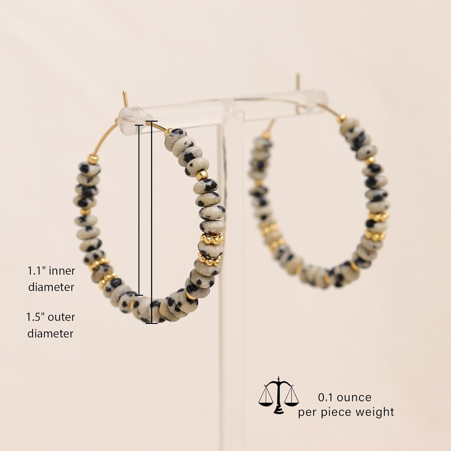 Natural Stone Beads Hoop Earrings for Women, Dainty Boho Handmade Flat Beaded Circle Huggie Earrings Cartilage Hypoallergenic Prom Holiday Jewelry Gift. - Image 3