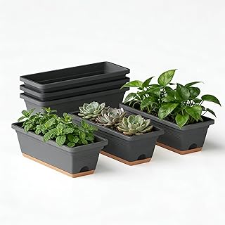 Window Box Planter, 6 Pack Plastic Vegetable Flower Window Planters Boxe...