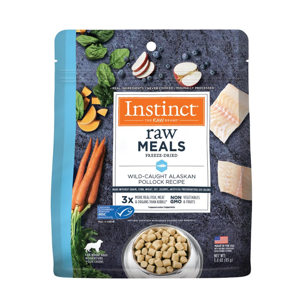 Instinct Freeze Dried Raw Meals, Natural Dry Dog Food, Grain Free - Wild Caught Pollock, 3 oz. Bag