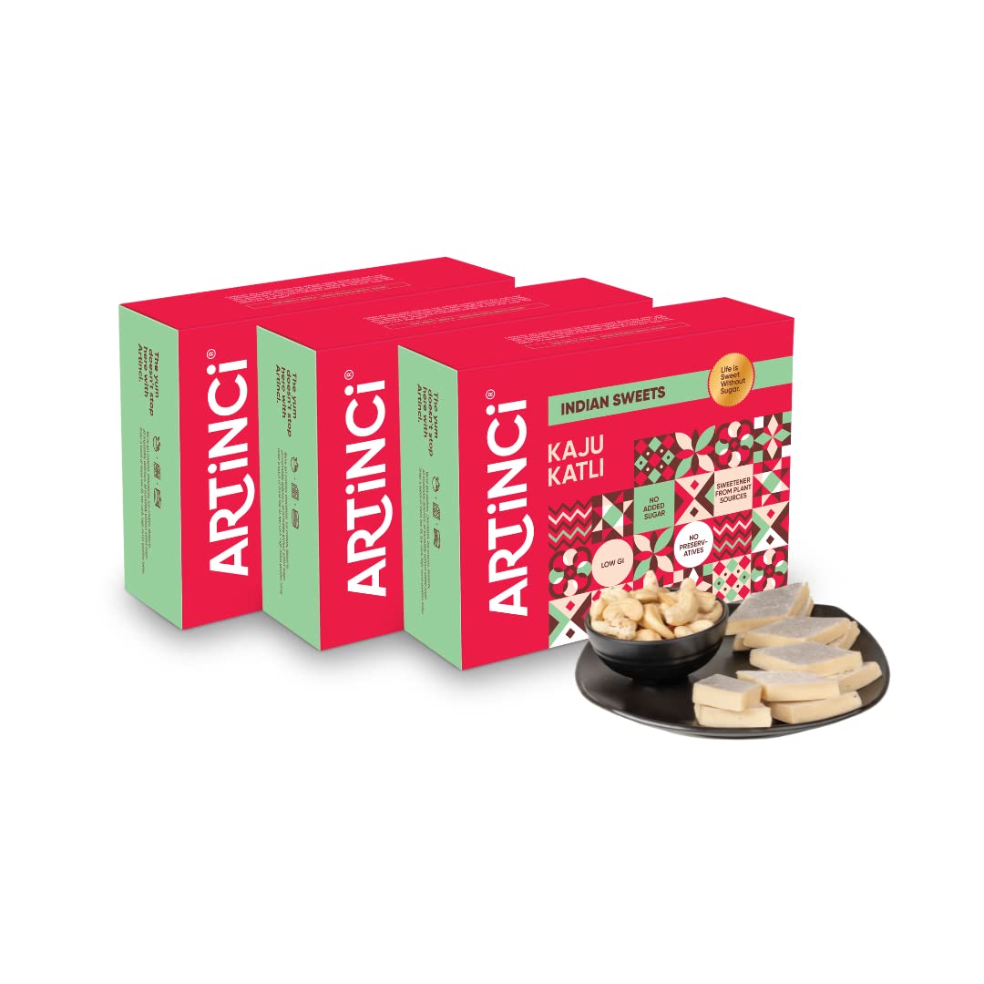 Artinci Sugar-Free Kaju Katli (Pack of 3) - Premium Cashew Sweet, Gluten-Free, Daibetic Friendly, High-Protein, Healthy Dessert, Vegan-Friendly, Low-Glycemic, Guilt-Free Treat