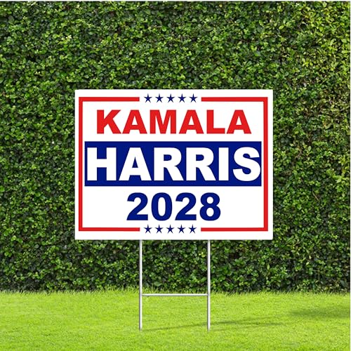 Kamala Harris 2028 Presidential Election Race Red White & Blue Yard Sign with Metal H Stake