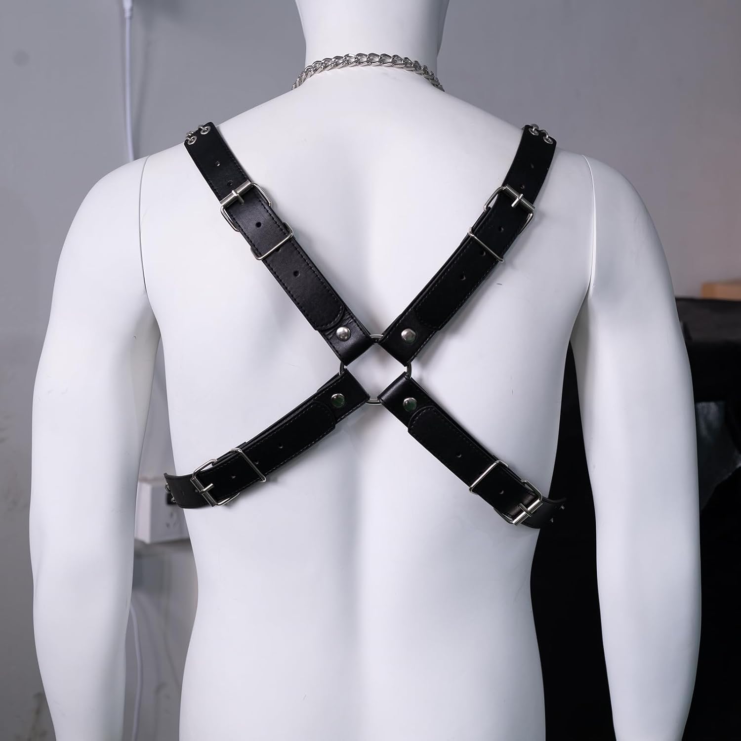 Handmade Punk Men's PU Leather Harness - Adjustable Straps with Alloy Buckles, Unique Gothic Fashion Accessory