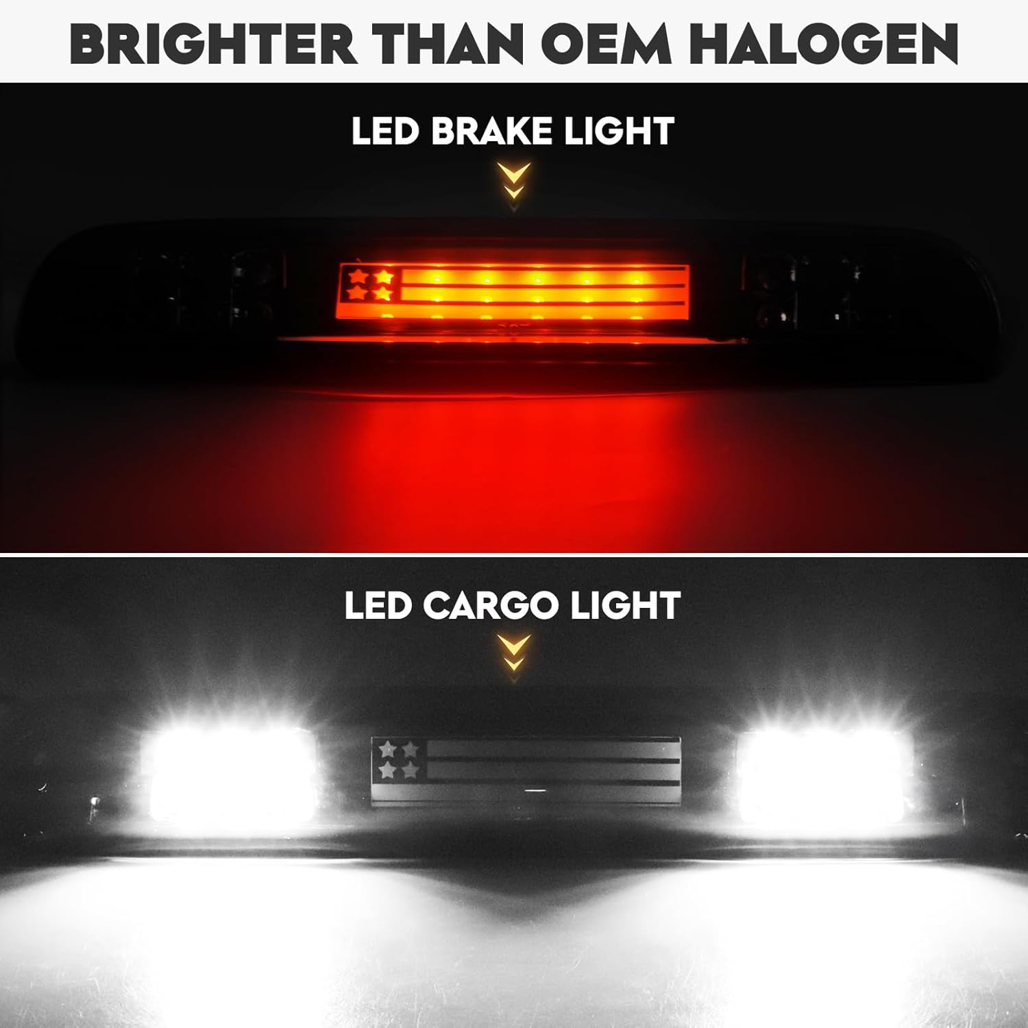 LED Tail Light + 3rd Third Brake Cargo Lamp Fit for Chevy Silverado 1500 2500 99-02, 1500HD 2500HD 01-02, for GMC Sierra 1500 2500 99-03, 1500HD 2500HD 01-03 Taillights, Smoked Lens, 3 Pcs