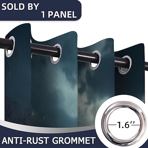 Miniatura 4 de Cortinas de puerta de calavera espeluznante para puertas, cortina opaca de cementerio de fiesta embrujada de Halloween aterradora para armario de