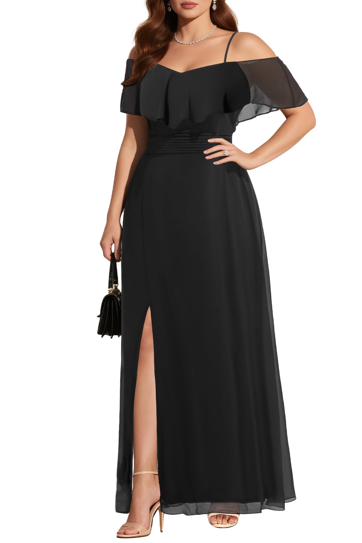 Pinup Fashion Women Plus Size Bridesmaid Dresses - Off The Shoulder Formal Wedding Guest Bridal Shower Long Dress
